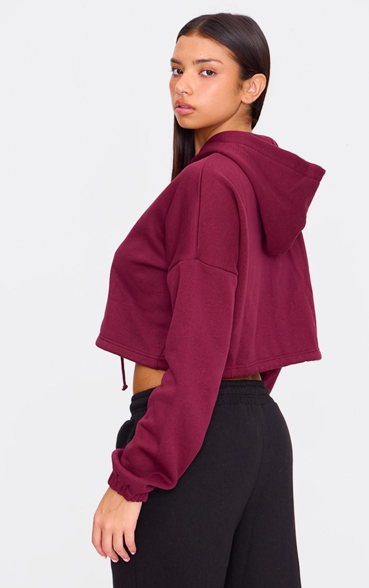 Burgundy Toggle Waist Zip Up Cropped Hoodie Product Image