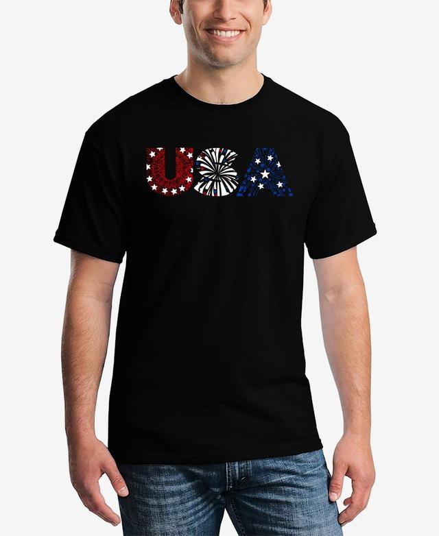 La Pop Art Mens Word Art Fireworks American Flag T-shirt Product Image