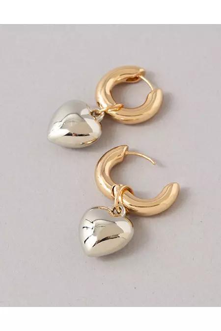 AEO Two-Tone Heart Charm Earrings Women's Product Image