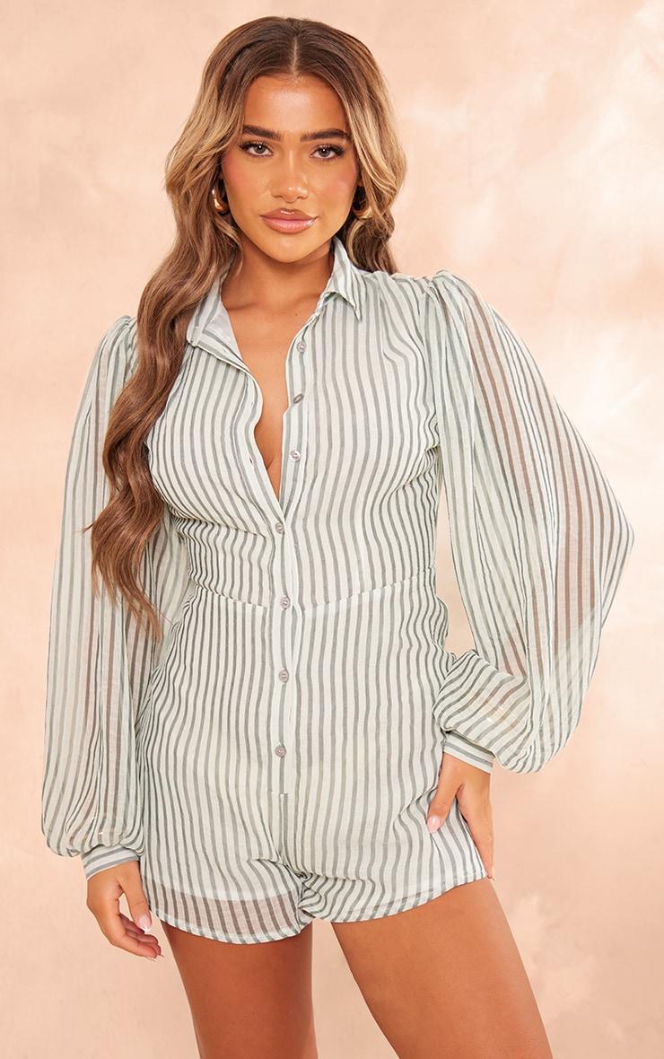 Cream Balloon Sleeve Shirt Romper Product Image