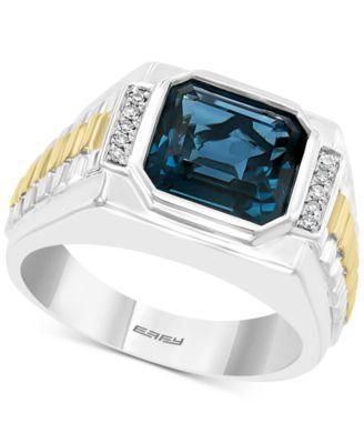 Effy Mens London Blue Topaz (5-5/8 ct. t.w.) & Diamond (1/10 ct. t.w.) Ring in Sterling Silver & 18k Gold-Plate Product Image