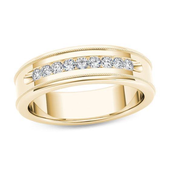 Men's 1/3 CT. T.w. Diamond Channel Milgrain Wedding Band in 14K Gold Product Image