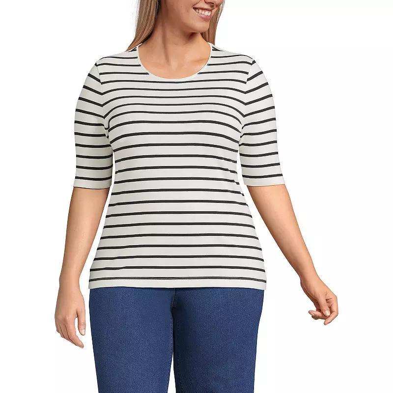 Plus Size Lands End Elbow Sleeve Jersey Crewneck Top, Womens Soft Oatmeal Grey Product Image