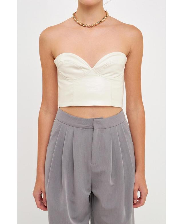 Grey Lab Strapless Faux Leather Bustier Crop Top in Black at Nordstrom, Size Large Product Image