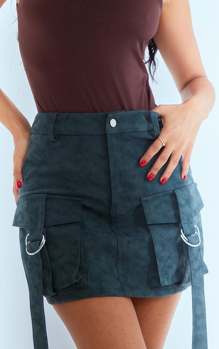 Petite Green Washed Faux Leather Pocket Cargo Mini Skirt Product Image