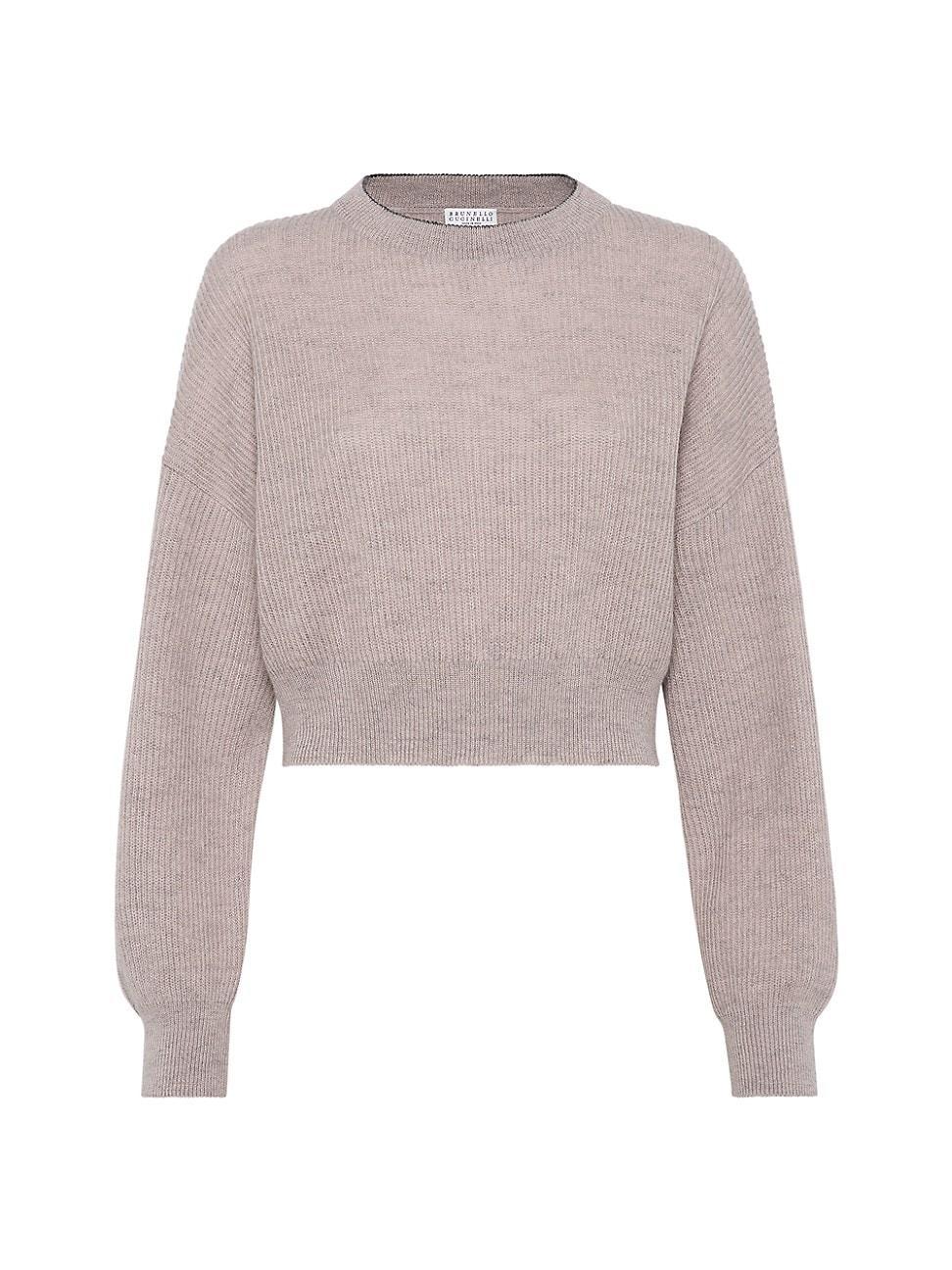 Womens Cropped Mohair and Wool English Rib Sweater with Monili Product Image