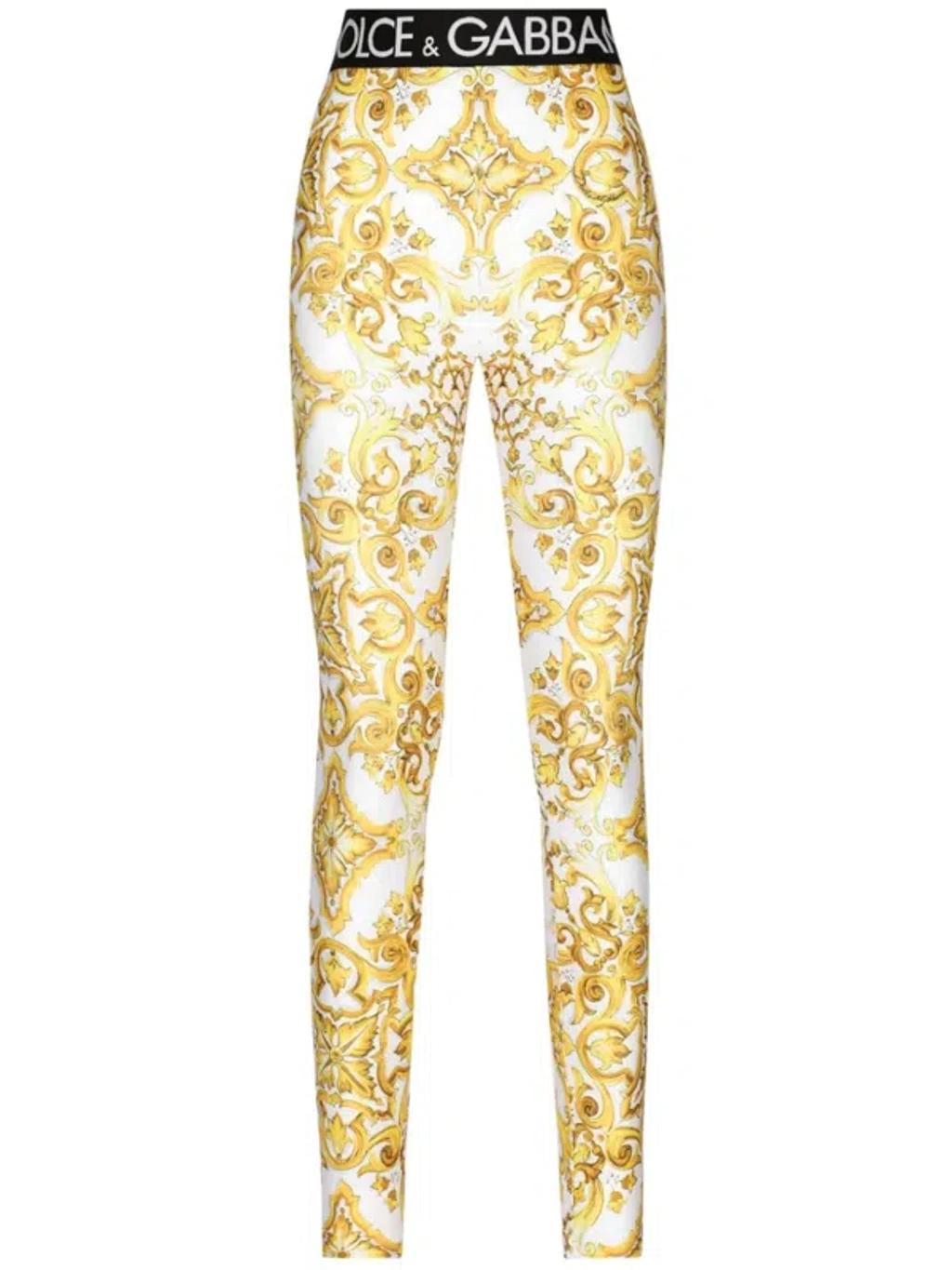 Majolica-print Logo-waistband Leggings In Yellow Product Image