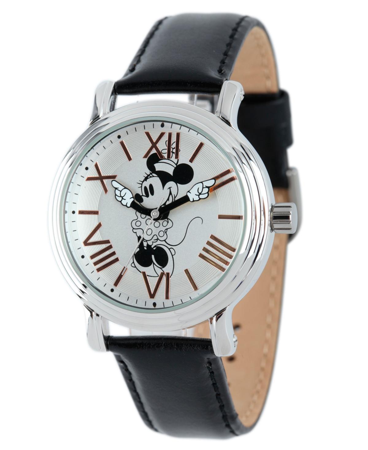 Disneys Minnie Mouse Womens Leather Watch, Black Product Image