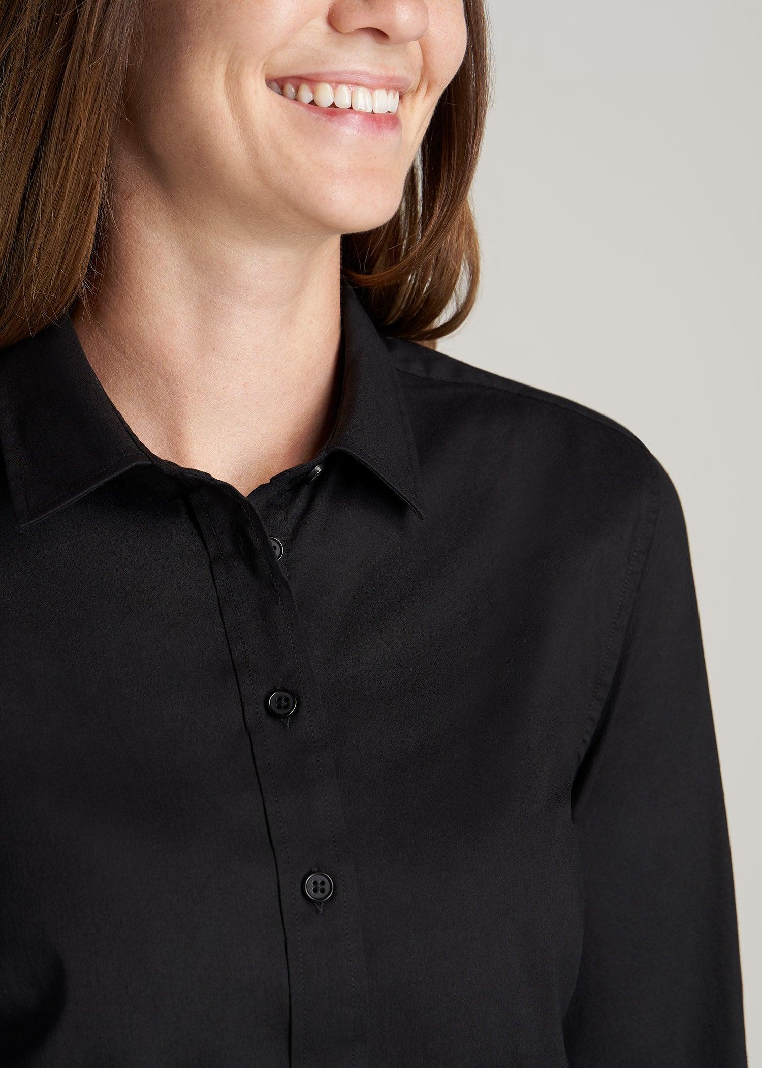 Button-Up Dress Shirt for Tall Women in Black Female Product Image