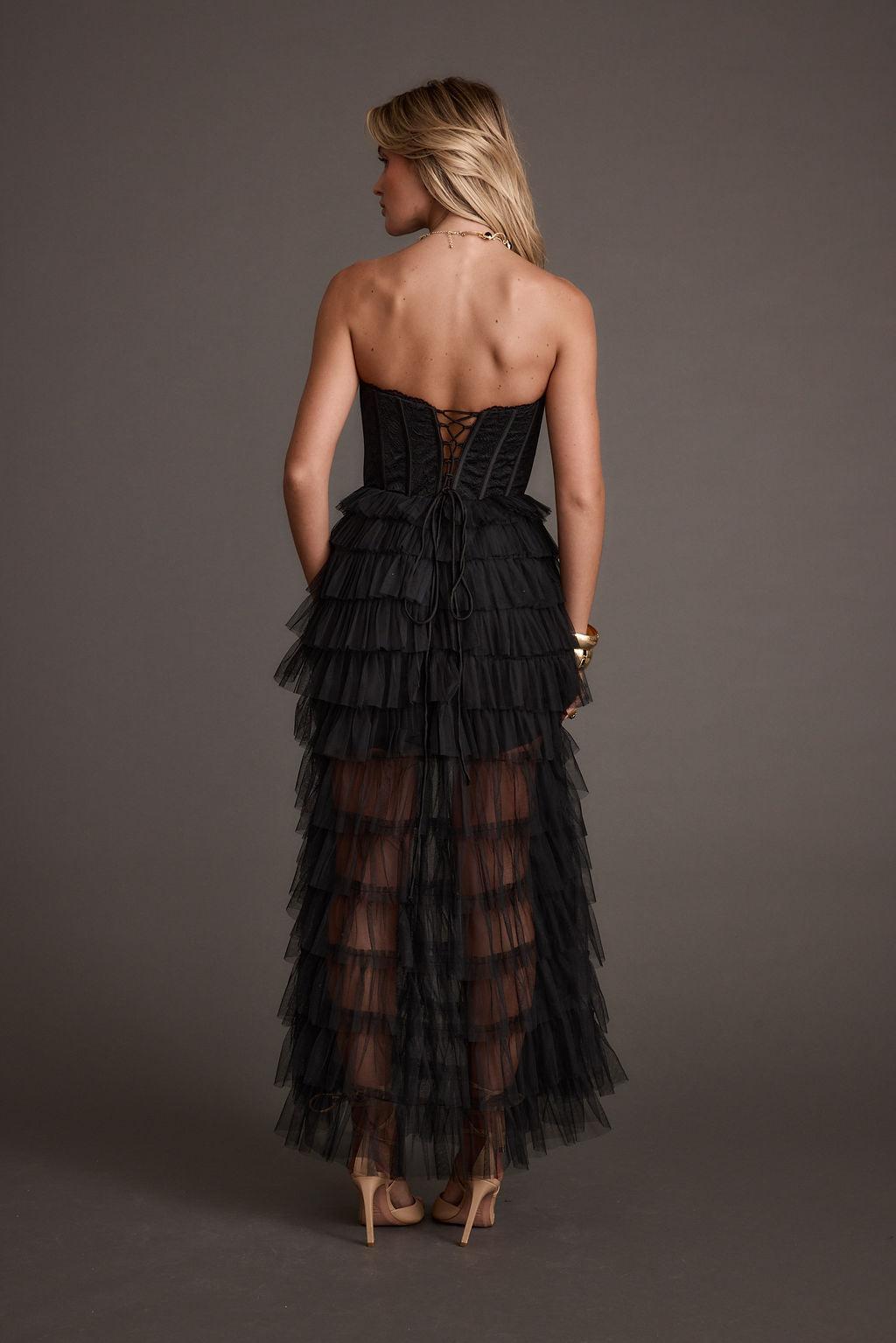 Esme Black Tulle Strapless Maxi Dress Product Image