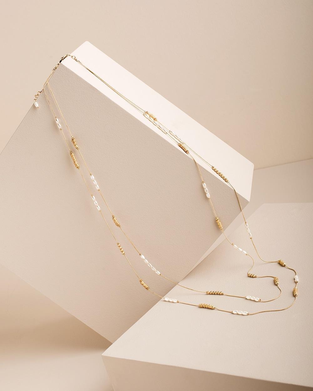 Chico's Long Faux-Pearl and Goldtone Double-Strand Necklace   Chico's - Gold Metallic - Women Product Image