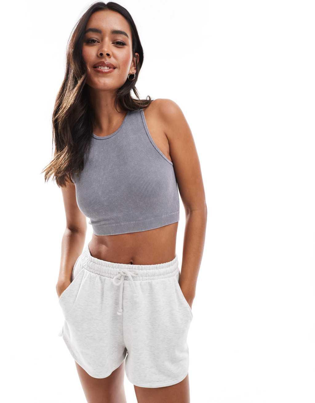 ONLY seamles ribbed crop top in washed gray  product image