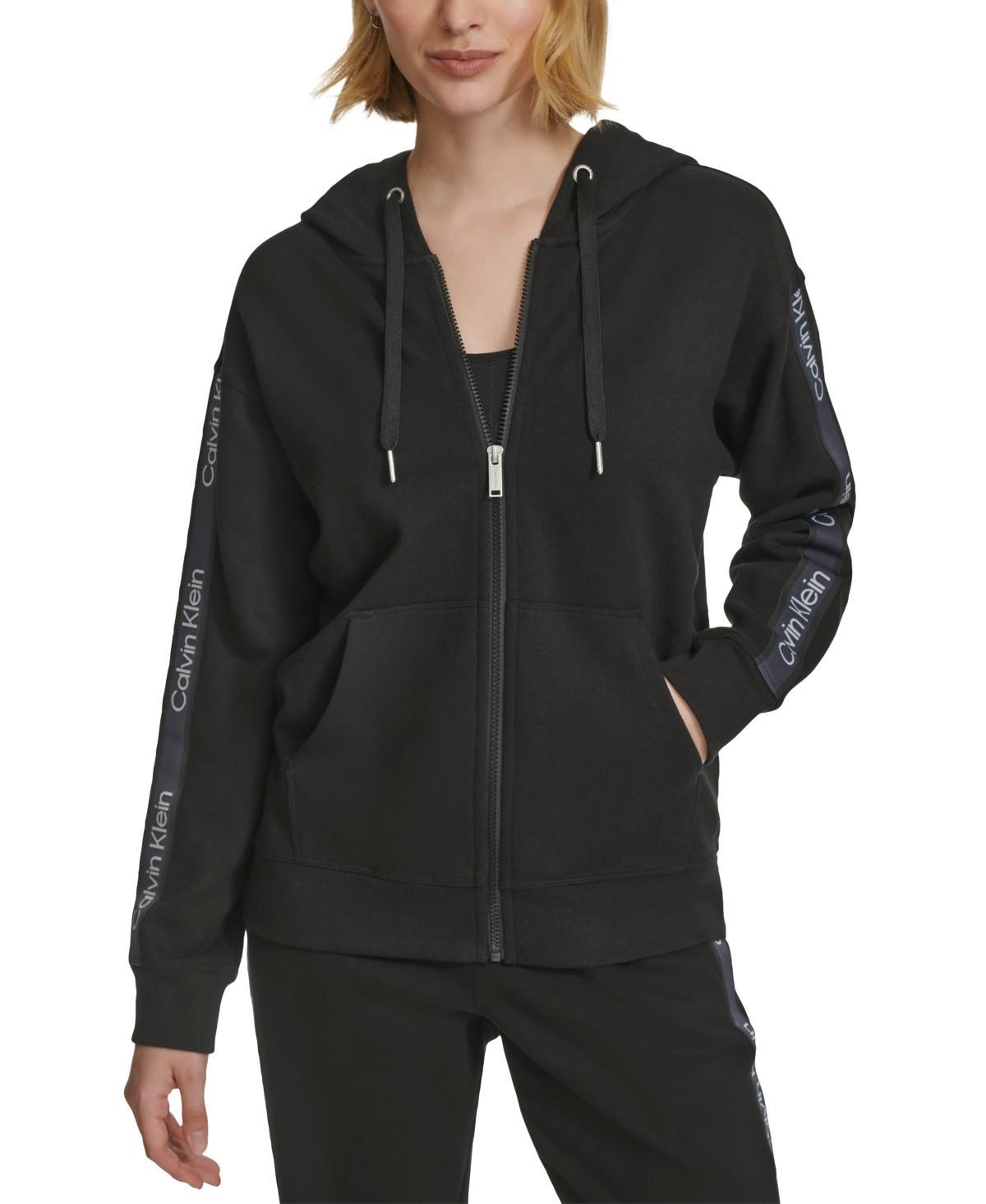 Calvin Klein Performance Womens Fleece Logo Stripe Full Zip Hoodie Product Image