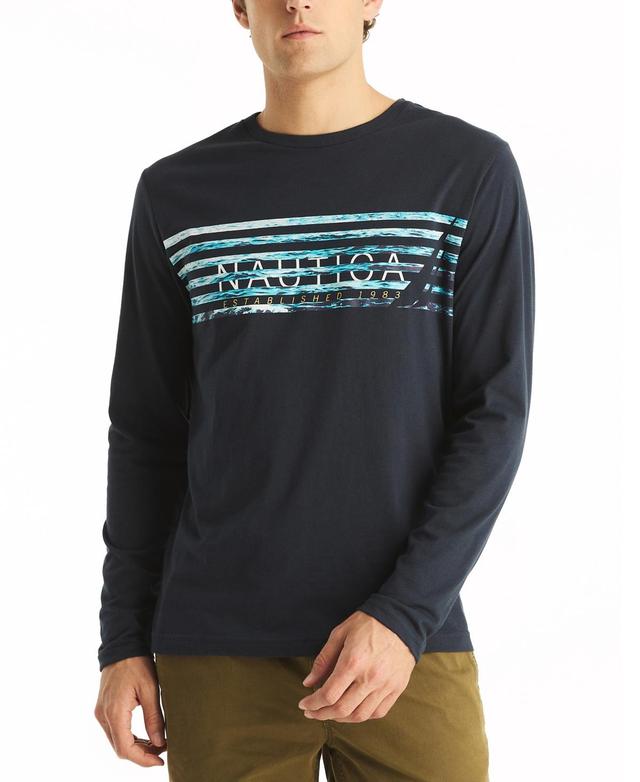 Nautica Mens Long Sleeve Crewneck Logo Graphic T-Shirt Product Image