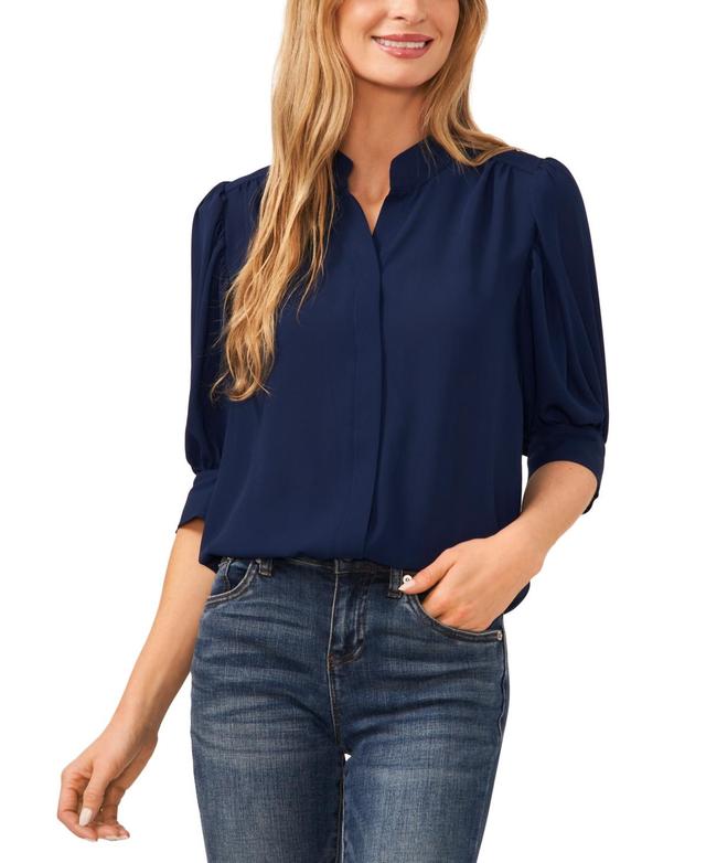 CeCe Womens 3/4-Sleeve Collared Button Down Blouse Product Image