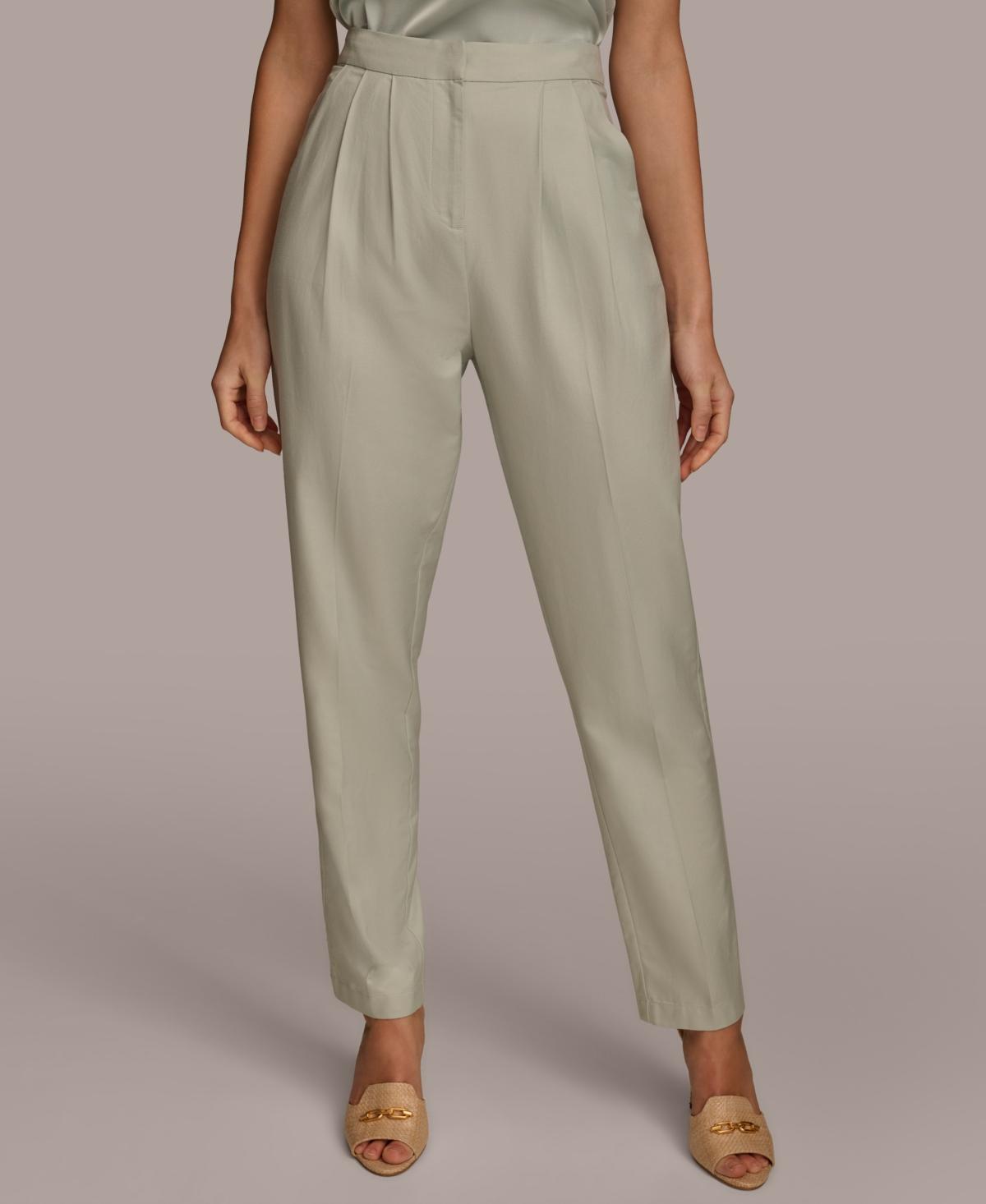 Donna Karan Womens Pleat-Front Cotton Pants Product Image