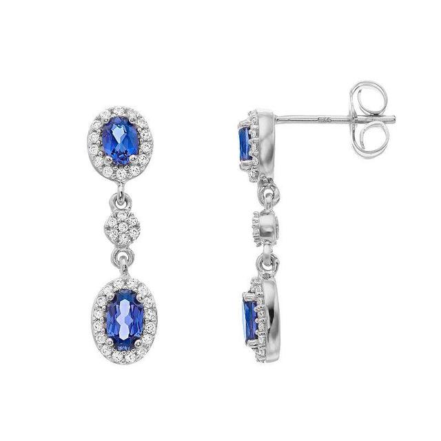 Sterling Silver Lab-Created Ceylon Sapphire & Lab-Created White Sapphire Dangle Earrings, Womens, Blue Product Image