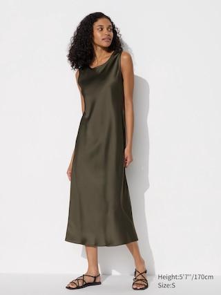 Womens Satin Dress Dark Green 2XS UNIQLO US Product Image