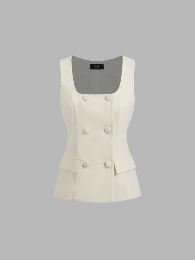 Square Neck Solid Button Blazer Vest Product Image