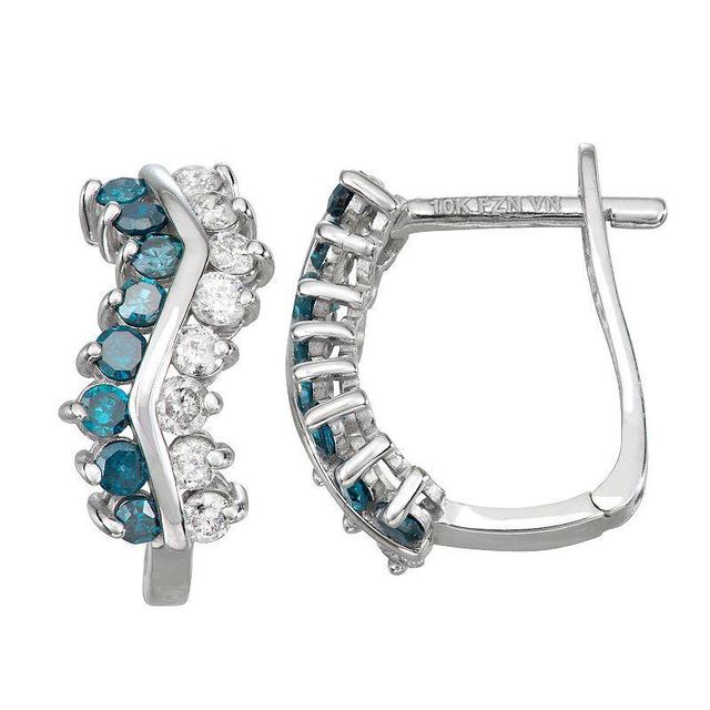 Tiara 10k White Gold 5/8 Carat T.W. Blue & White Diamond Hoop Earrings, Womens, 10k Whgold Product Image