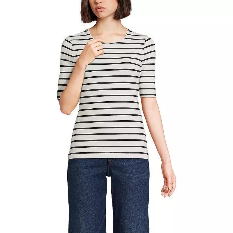 Petite Lands End Lightweight Cotton Modal Elbow Sleeve Crew Neck Tee, Womens Product Image