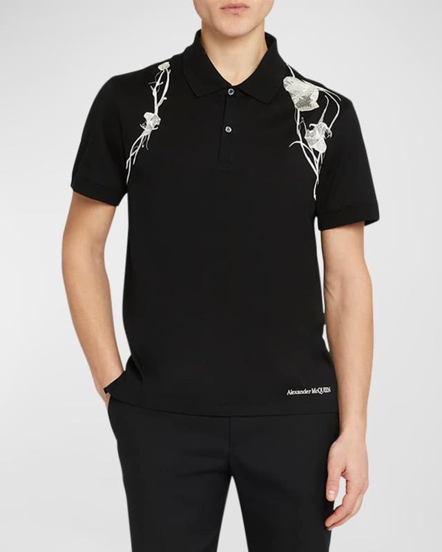 Mens Floral Embroidered Pique Polo Shirt Product Image