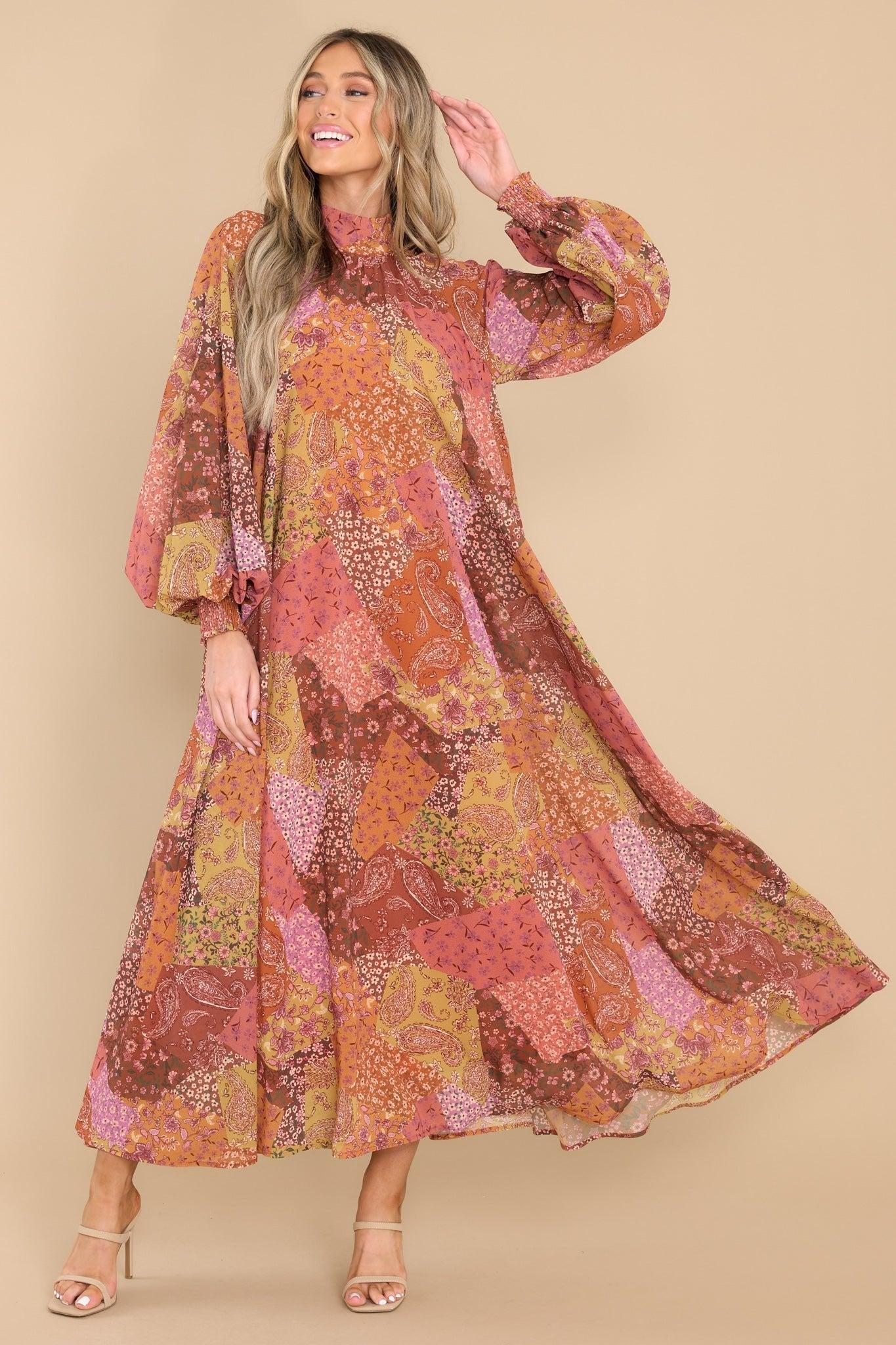 Aura Thankful For You Orange Multi Print Maxi Dress Product Image