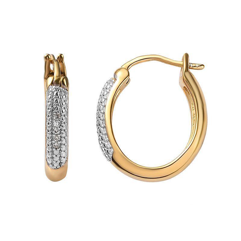 14k Gold Over Silver 1/20 Carat T.W. Diamond Huggie Hoop Earrings, Womens, Gold Tone Product Image