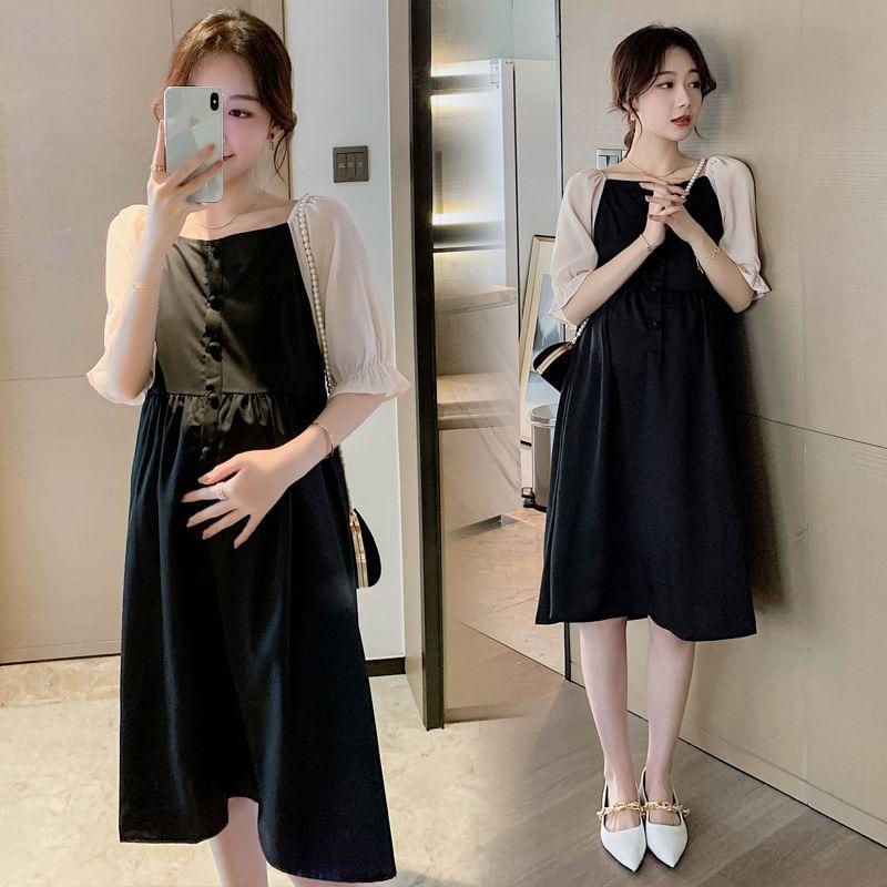 Maternity Short-Sleeve Square Neck Raglan A-Line Dress Product Image