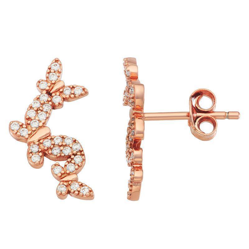 Contessa Di Capri 18k Rose Gold Over Silver Cubic Zirconia Butterfly Earrings, Womens, Pink Tone Clear Product Image