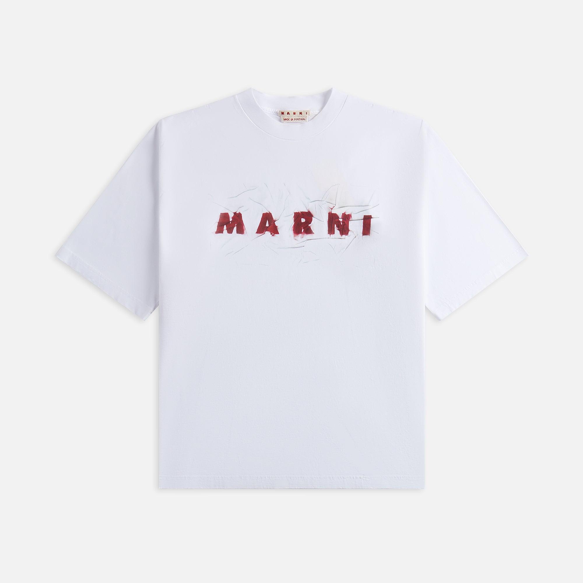 Marni Organic Jersey Tee with Wrinkled Marni Logo - Lily White Male Product Image