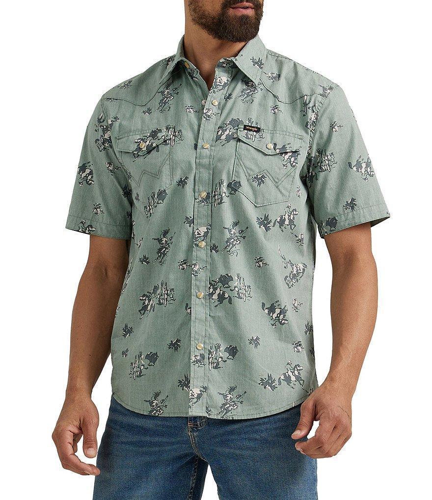 Wrangler® Short Sleeve Cowboy Printed Poplin Button-Up Shirt Product Image