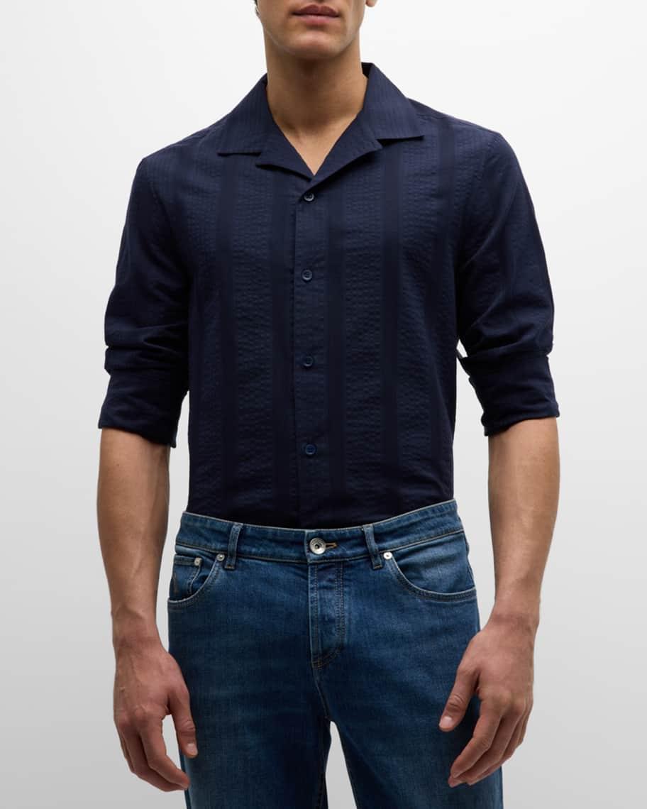 Men's Seersucker Stripe Casual Button-Down Shirt Product Image