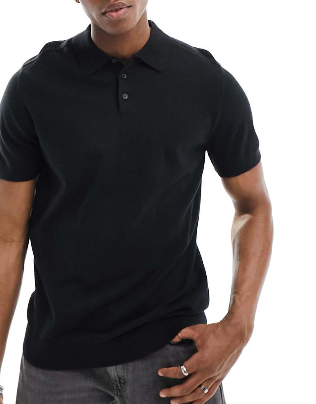 Selected Homme knitted polo in black  Product Image