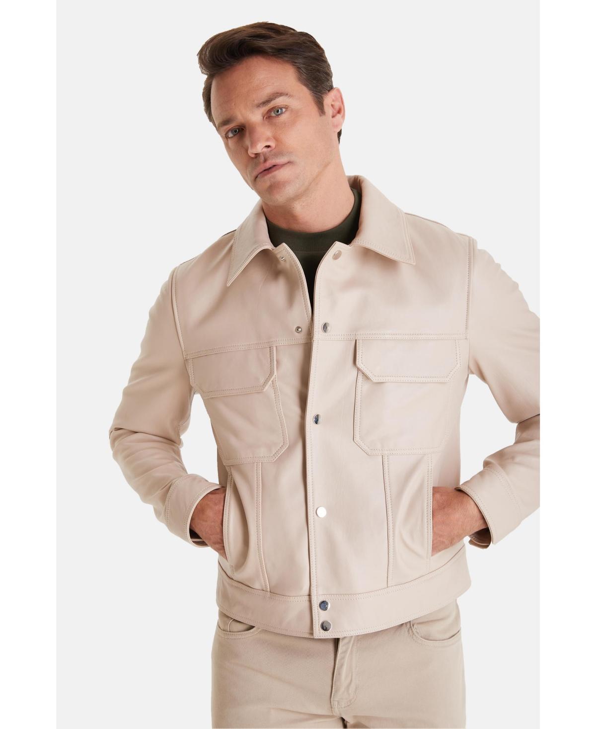 Mens Fashion Leather Jacket, Beige - Beige Product Image