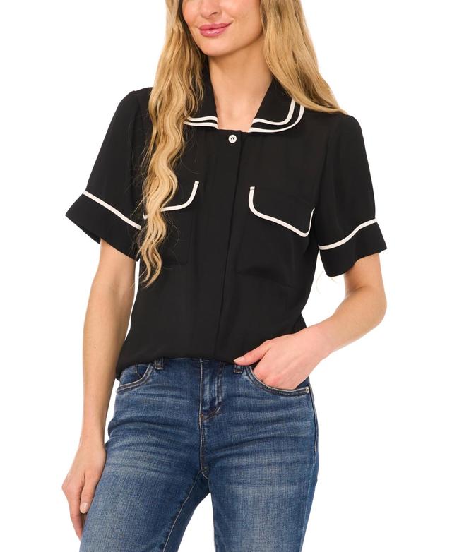 Women's Double Collar Tipped Short Sleeve Blouse Product Image