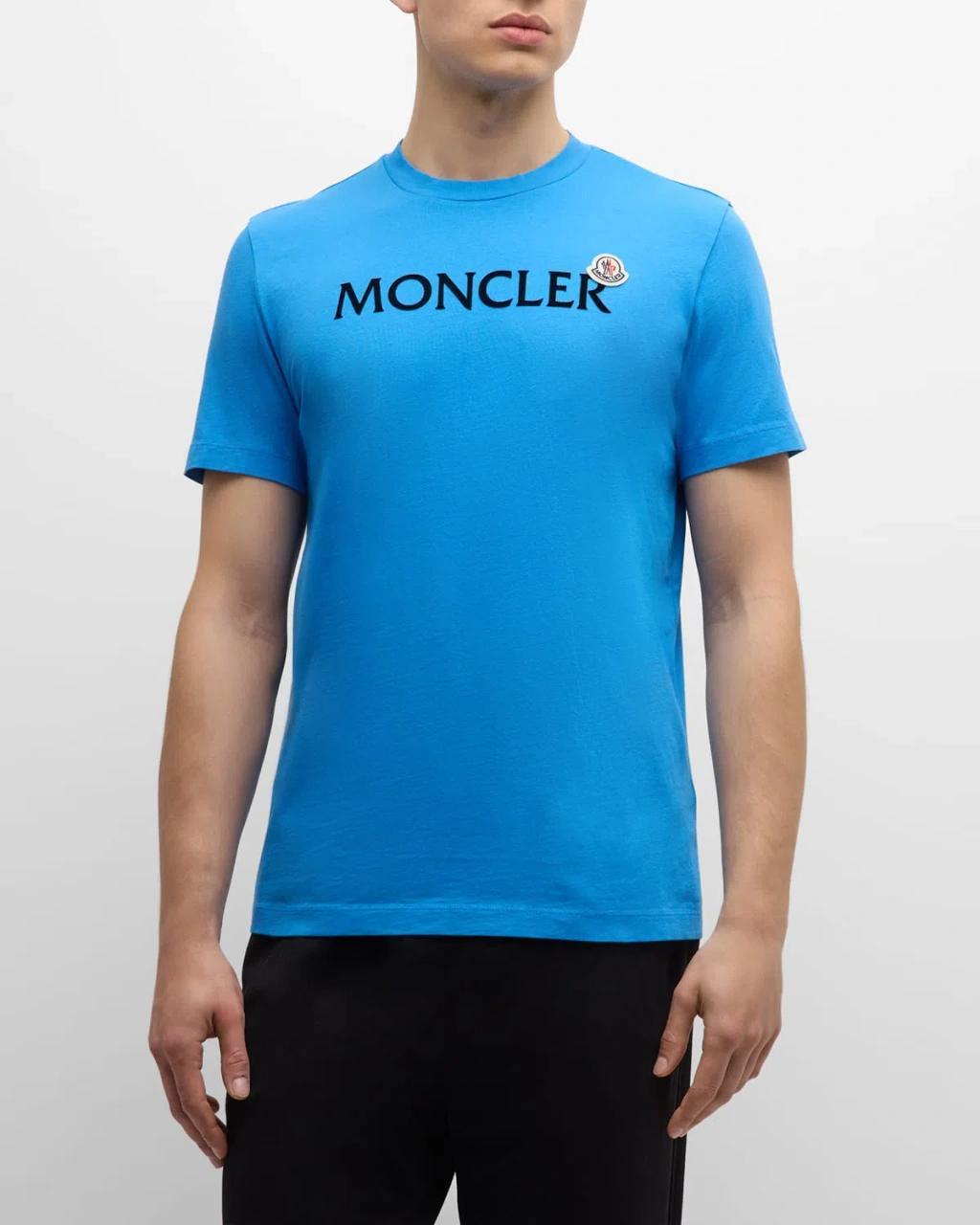 MONCLER Men's Logo T-shirt With Patch In Open Blue Product Image