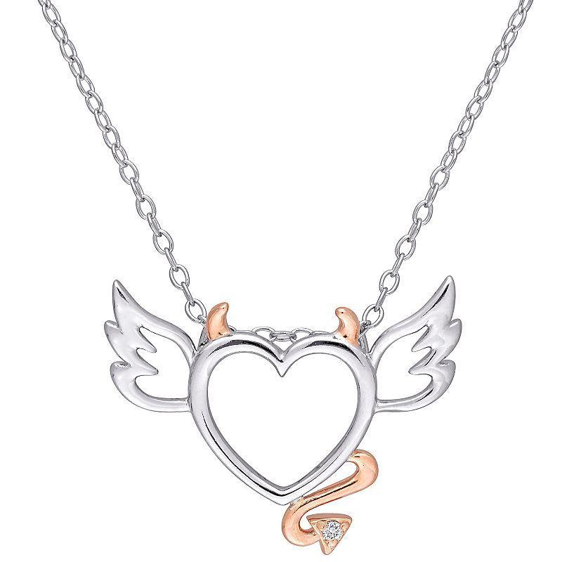 Stella Grace 2-Tone Sterling Silver Diamond Accent Devil & Angel Heart Pendant Necklace, Womens Product Image