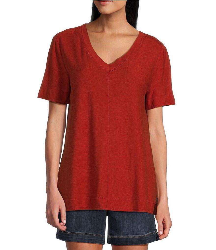 Westbound Short Sleeve Seam V-Neck Relaxed Tee Shirt Product Image