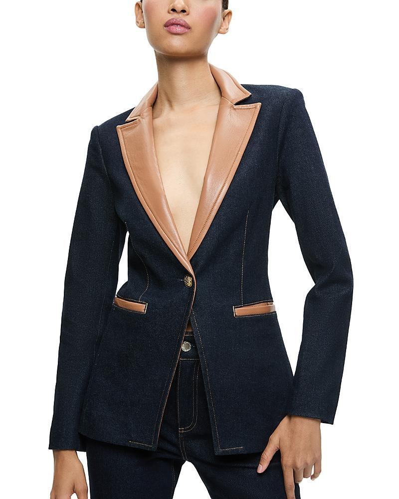 ALICE AND OLIVIA Breann Long Blazer With Vegan Combo In Blue Product Image