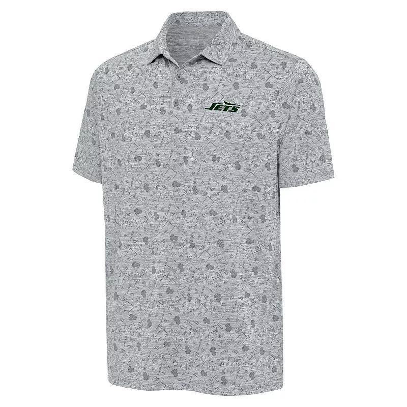 Mens Antigua Heather Gray New York Jets Relentless Polo Product Image