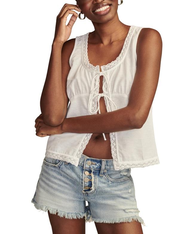 Lucky Brand Womens Flyaway Tie-Front Lace-Trim Tank Top Product Image