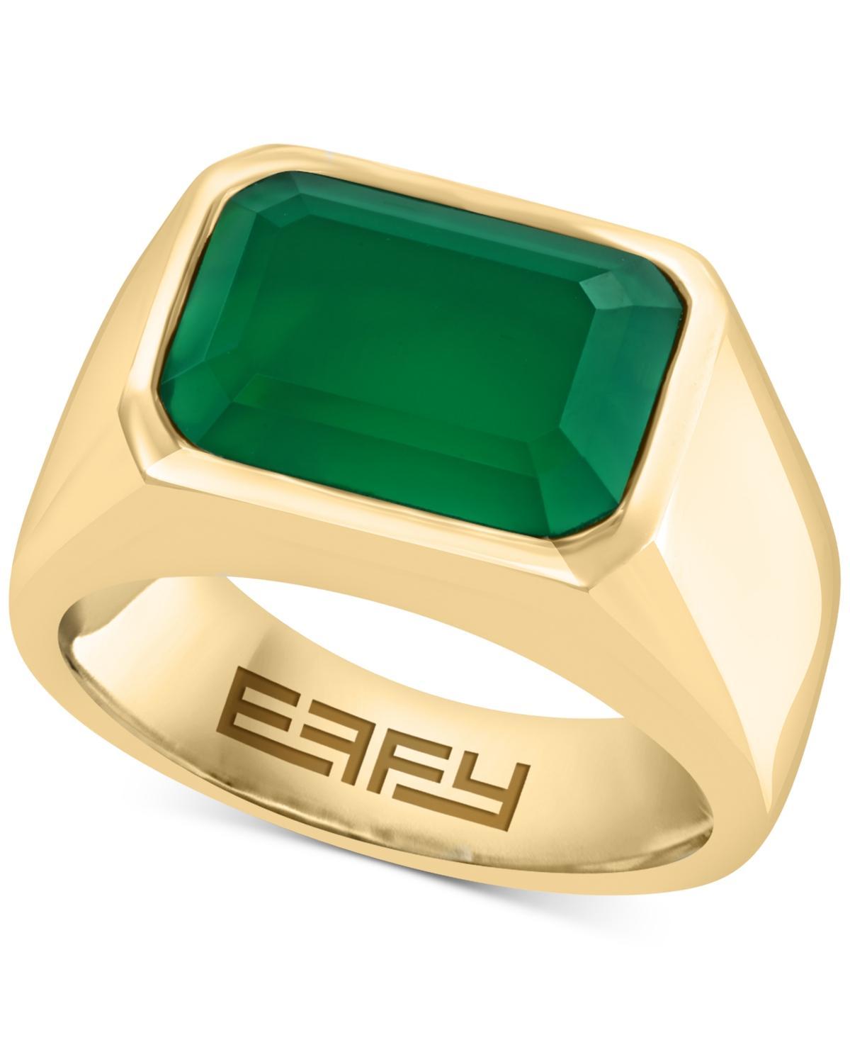 Effy Mens Green Onyx Solitaire Ring in Gold-Plated Sterling Silver Product Image