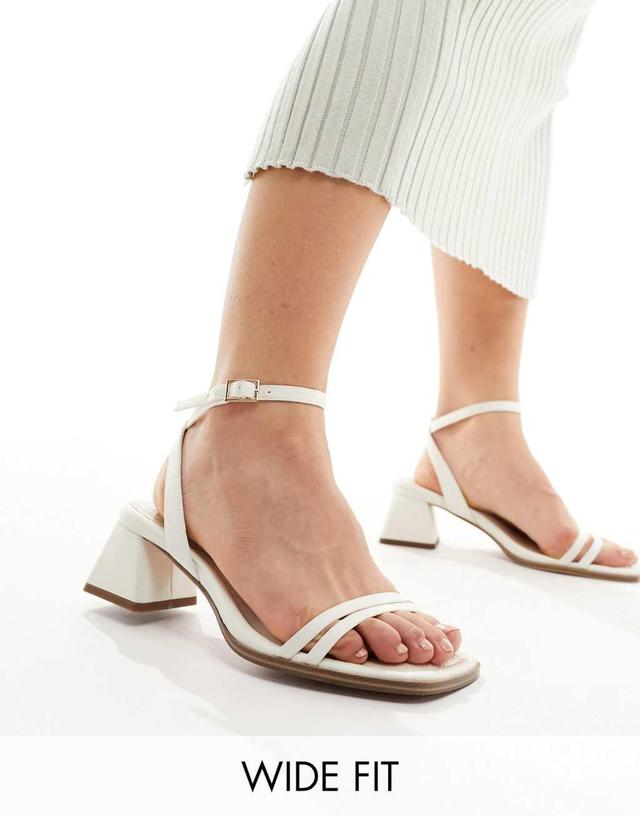 ASOS DESIGN Wide Fit Honeydew mid block heeled sandals in ivory Product Image