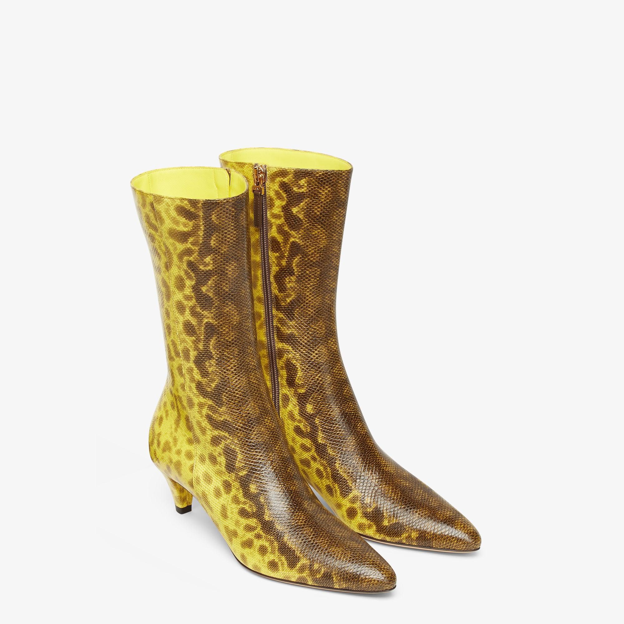 Fendi FiloYellow karung leather medium-heeled boots Product Image