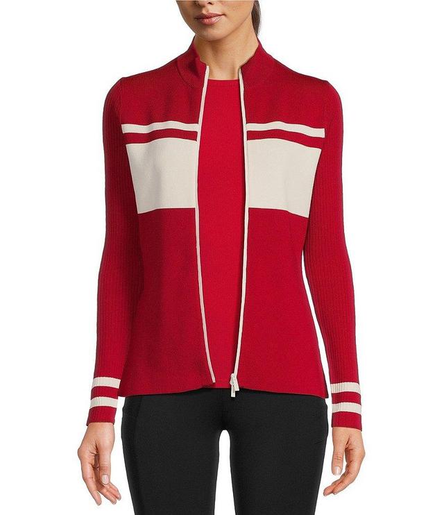 TILLEY Sweater Knit Stripe Mock Neck Long Sleeve Full Zip Jacket Product Image