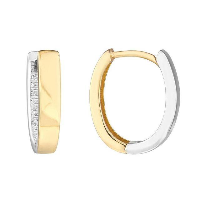 Two Tone 10k Gold 10 mm Polished Oval Hoop Earrings, Womens, Multicolor Product Image