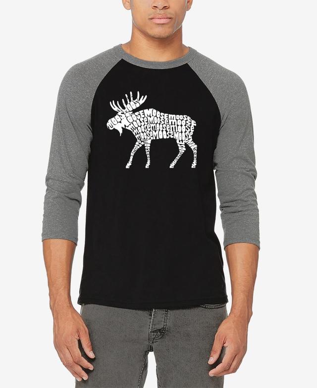 La Pop Art Mens Raglan Sleeves Moose Baseball Word Art T-shirt - Black Product Image