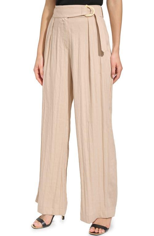 DKNY Belted Twill Wide Leg Pants Product Image