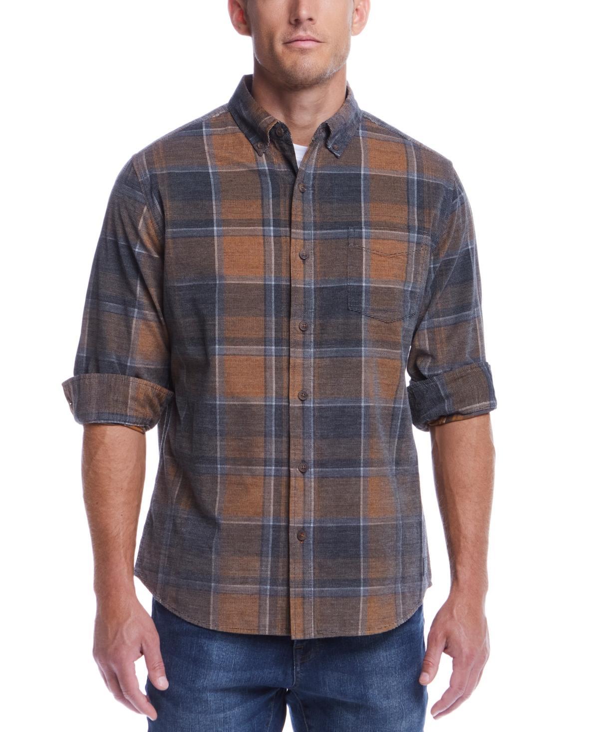 Weatherproof Vintage Mens Distressed Plaid Corduroy Long Sleeve Button Down Shirt Product Image